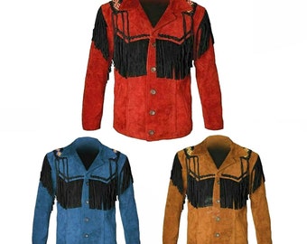 Men's Traditional Western American Style Suede Leather Jacket| Cowboy jacket men| Fringed leather jacket men|