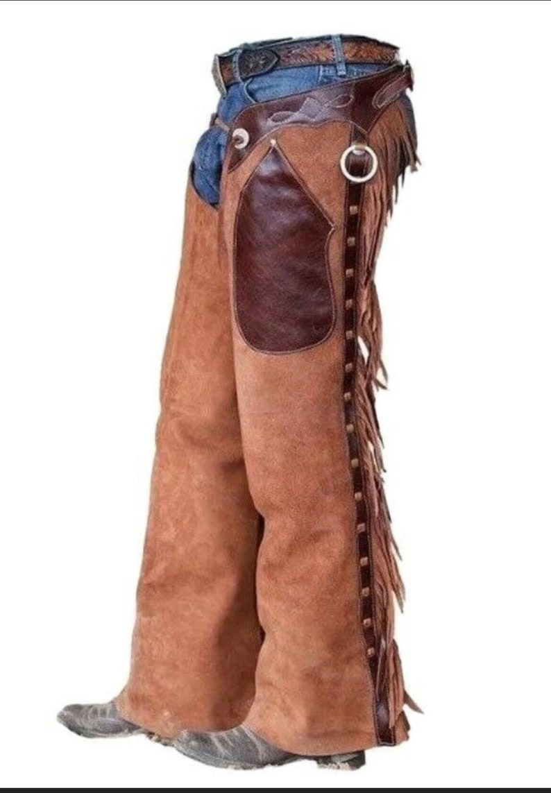 Handmade Cowboy Suede Leather Pant Rodeo Chap Mountain Men western