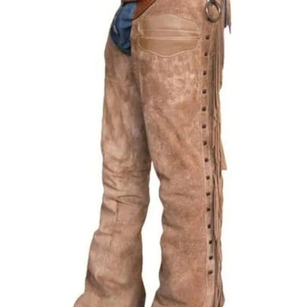 Hand Made Cowboy Leder Chap | Braune Lederhose | Herren Westernchapel | Wildleder chap|