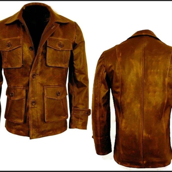 Herren Western American Tan Brown Rindslederjacke Distressed Trial Master Retro Cafe Racer Jacke