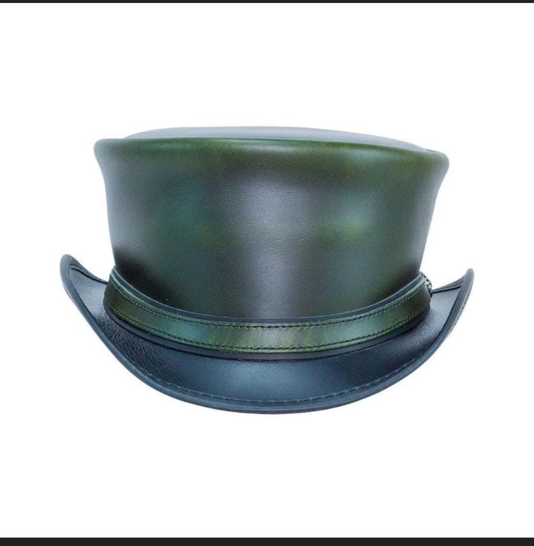 New Leather Top Hat Hampton Green Leather Top Hat Steampunk Top Hat