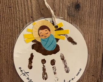 Baby Jesus Handprint Ornament Printable | Nativity Craft PDF for Toddlers | Christian Christmas Keepsake