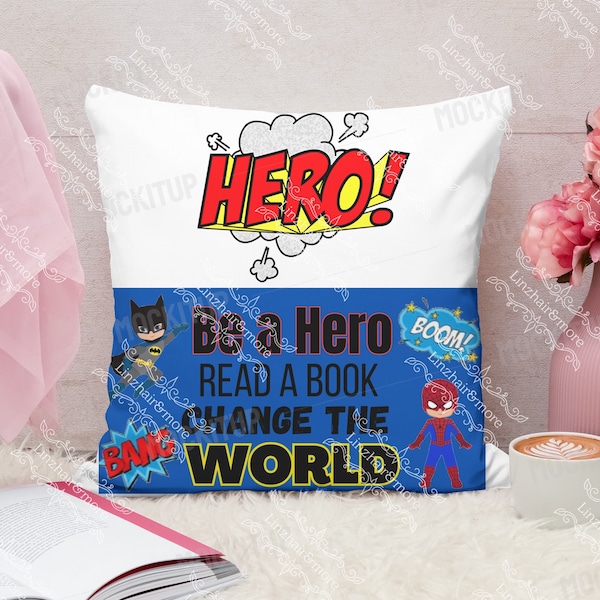 COUSSIN DE POCHE ==> Coussin personnalisé pour livre de super-héros • Couverture vierge de 20 cm (20 cm) • Outils • Téléchargement immédiat ==> Fichier de conception pour sublimation jpg