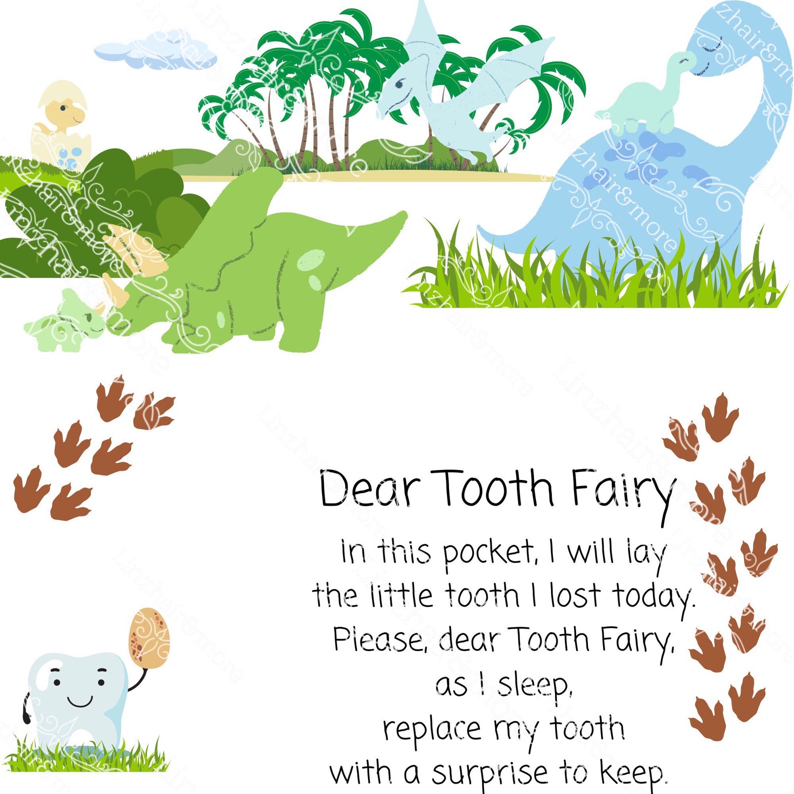 Dinosaur TOOTH FAIRY Pillow Design Kids Toothfairy Dinosaur Template