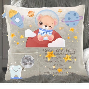 Space Bear TOOTH FAIRY Pillow Design ==&gt; Kids • Toothfairy • Space Bear • Template Sublimation Digital Download Files pngs