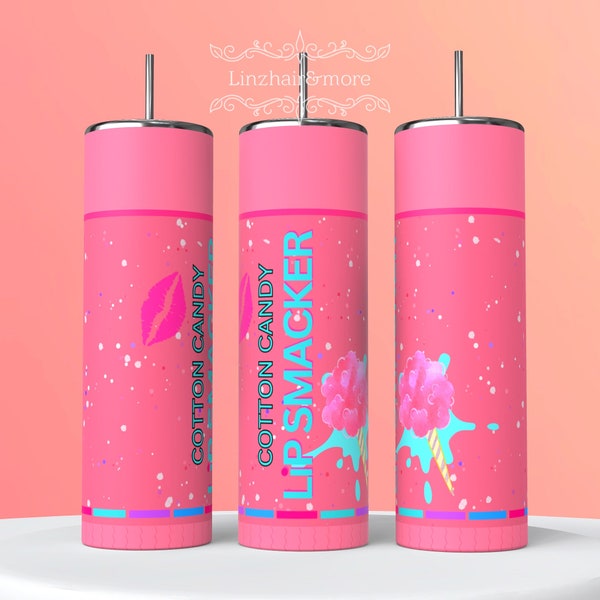 20 oz Skinny Tumbler Sublimation Design Template, LiP SMACKER, Cotton Candy Tumbler Straight Design Digital Download