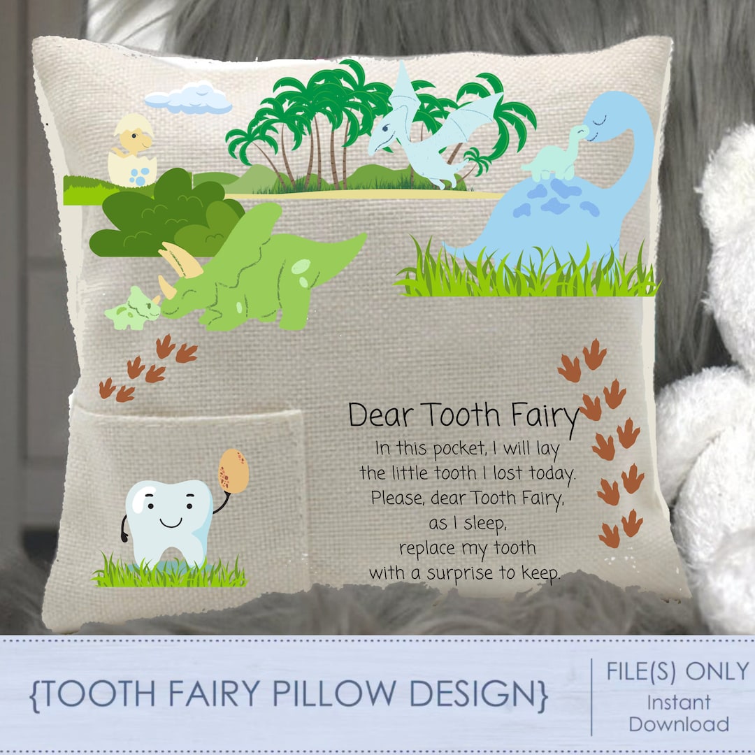 Dinosaur TOOTH FAIRY Pillow Design Kids Toothfairy Dinosaur Template