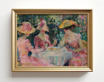 Coquette Garden Party | Vintage Oil Painting | Coquette Room Decor | Digital Download | Floral Wall Art |