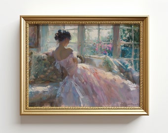 Cottagecore Impressionism Oil Painting: Girly Room Decor (Digital Download)