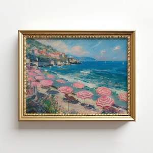 Vintage Pink Beach Wall Art | Beach Print | Digital Download | Girly Room Decor | Coastal Wall Art | Vintage Italy Print |