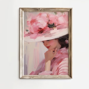 Coquette Lady Druck | Digitaler Download Wandkunst | Kokette Raumdekor | Rosa Girly Wandkunst | rosa Blumendruck | Vintage Lady Druck |