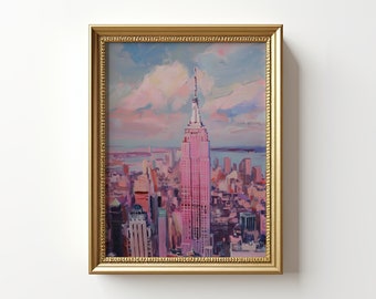Pastel New York City Print | Coquette Room Decor | Girly Apartment Decor | Digital Download | Oil Painting | NYC Wall Art |