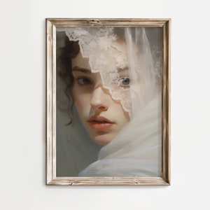 Coquette Wall Art | Vintage Girly Wall Art | Coquette Woman Wall Art | Coquette Room Decor | Veiled Woman Wall Art | Vintage Aesthetic |