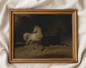 Cuadro de dos caballos / Arte mural ecuestre vintage / Decoración campestre inglesa / Arte colonial / Impresión tradicional de caballos