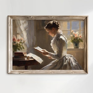 Vintage Art Printable | Reading Woman | Coquette Room Decor | Girly Girl Room Decor | Vintage Wall Art | Digital Download |