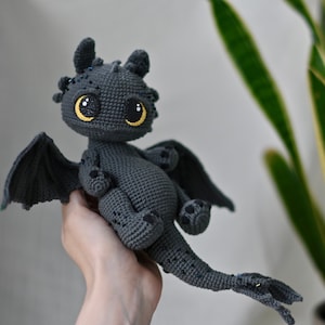 Crochet pattern for black dragon PDF English, Spanish, France amigurumi image 1