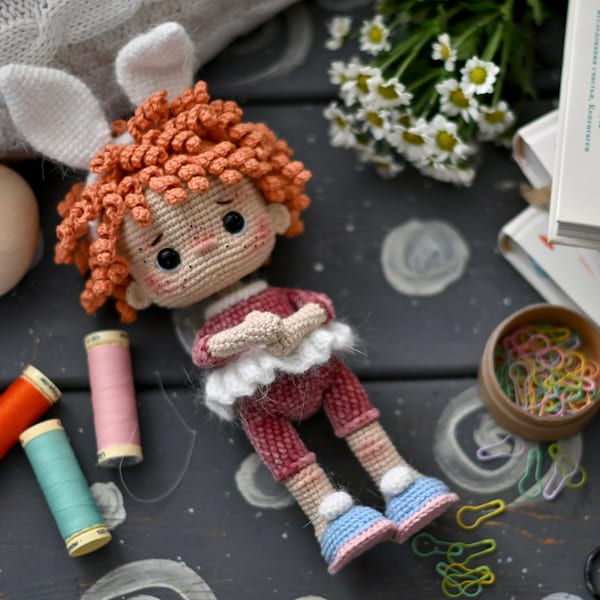 Crochet pattern for Girl- bunny doll PDF English, France  amigurumi