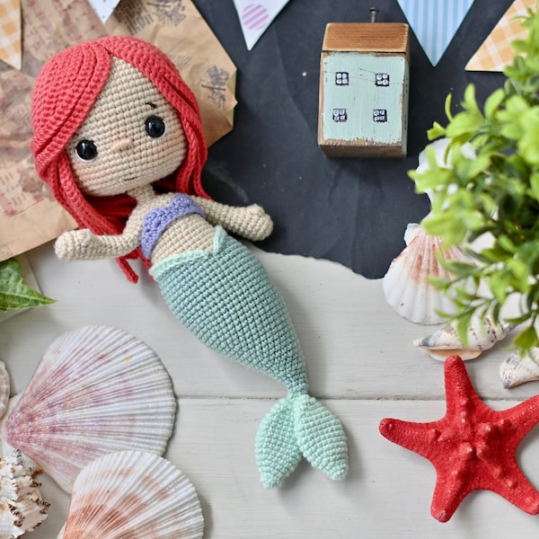 Crochet pattern for doll Mermaid Princess PDF English, France, Spanish amigurumi