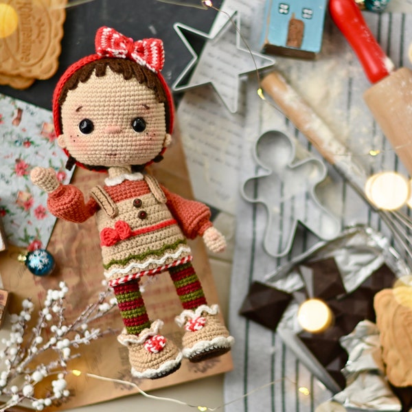 Crochet pattern for Gingerbread Baby the christmas toy, PDF English, France amigurumi xmas