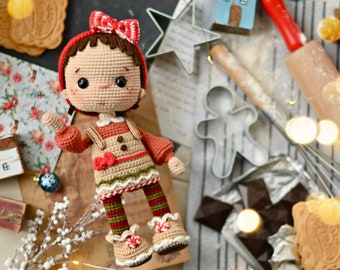 Crochet pattern for Gingerbread Baby the christmas toy, PDF English, France amigurumi xmas