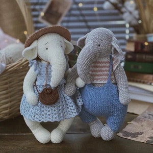 Crochet and knitting pattern the elephants Elton and Ellie amigurumi