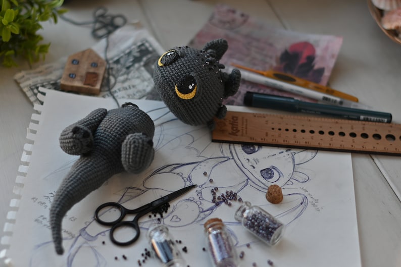 Patrón de ganchillo para dragón negro PDF Inglés, Español, Francia amigurumi imagen 5