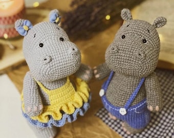 Crochet pattern for hippo Ostin and Lina, PDF (English, Deutsche) amigurumi