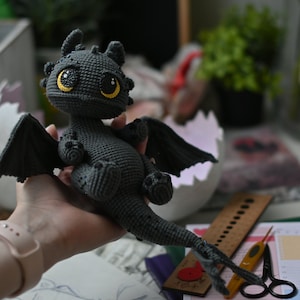 Crochet pattern for black dragon PDF English, Spanish, France amigurumi image 6