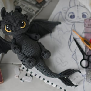 Crochet pattern for black dragon PDF English, Spanish, France amigurumi image 4