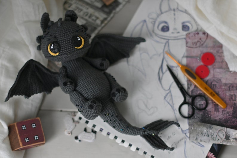 Crochet pattern for black dragon PDF English, Spanish, France amigurumi image 4