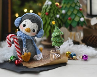 Crochet pattern for Penguin Pin the christmas toy, PDF English, France amigurumi xmas