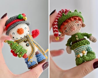 Zestaw świąteczny na Nowy Rok Bałwan i Elf Pomocnik Świętego Mikołaja PDF English France amigurumi