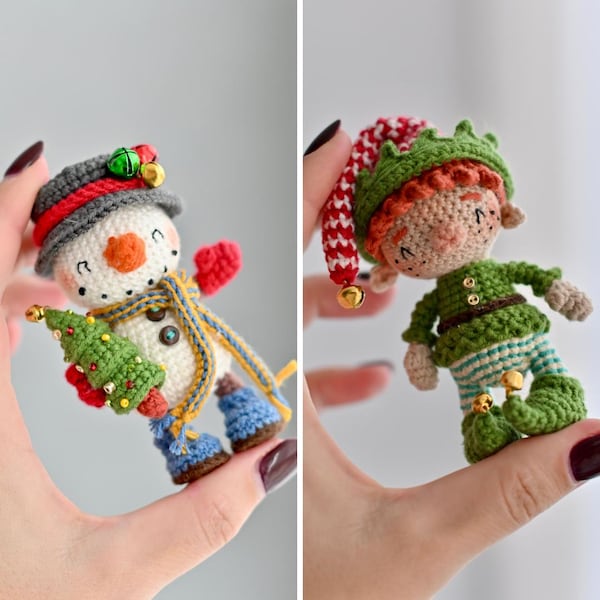 Conjunto navideño de Año Nuevo Muñeco de nieve y Elfo Ayudante de Papá Noel PDF Inglés Francia amigurumi