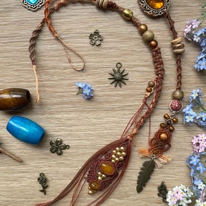 Lula Brown Macramé Hair Amulet - Hair Extensions - Ethnic Hair Jewelry - Dreadlocks Extensions - Hair Clip with Stones - Macrame hair wrap