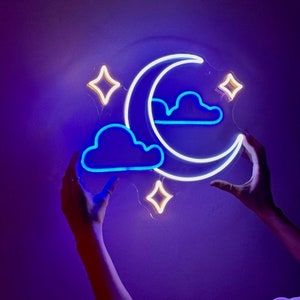 Moon Cloud Star Neon Sign, Custom Handmade Art Neon Light, Personalized LED neon light, Kids Room Decor, Moon Cloud Neon Sign, Birthday gift