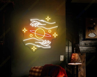 Galaxy Mond und Stern Neon Schild, Planet Neon Schild, Galaxy Neon Schild, Benutzerdefinierte LED Neon Schild, Raum Neon Schild, Schlafzimmer Schild, Wand Dekor