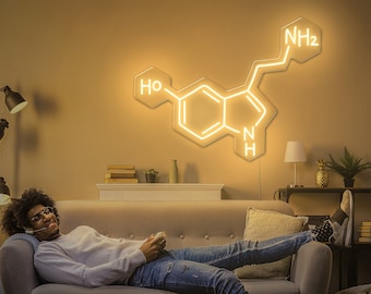 Enseigne au néon de molécule de molécule de dopamine pour la décoration d'art mural, molécule de THC, décoration de cannabis, décoration de mauvaises herbes, décoration de marijuana, décoration de chambre de stoner