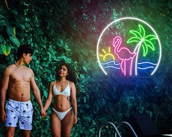 Flamingo Neon Sign, Palm Tree Neon Sign, Flamingo Decor Neon Sign Beach, Custom Neon Sign Flamingo LED Sign Bedroom Neon Sign Flamingo Gifts
