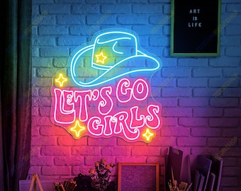 Let&#39;s Go Girls Neon Sign, Cow girl Neon Sign, Pink Room Decoration, Led Neon Signs for Bachelorette Party, Gift For Bride, Custom neon sign