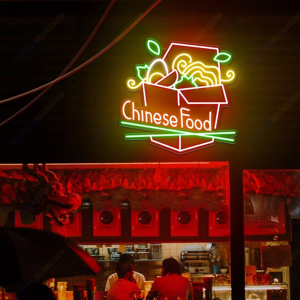Chinesische Take Out Box LED Neon Schild, Chinesisches Essen Wand Dekor, Ramen Nudeln, Wok Box Neon Schild, Wok Neon Schild, Restaurant Neon Schild
