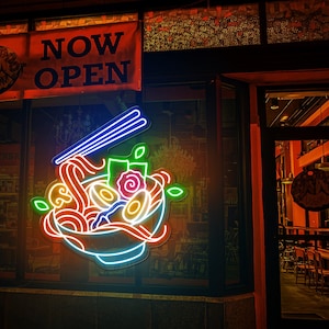 Letrero de neón de ramen, deliciosos fideos voladores, letrero de ramen japonés, letrero LED de ramen personalizado, letrero de neón de ramen bowl, letrero de ramen de anime japonés