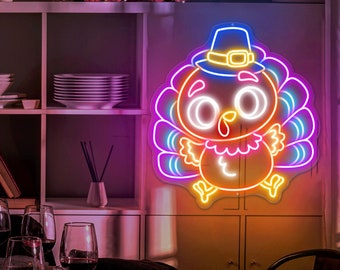 Turkey neon sign Thanksgiving day neon light turkey bird led light Give Thanks Thanksgiving Party Decor Housewarming Gift Thanksgiving Decor