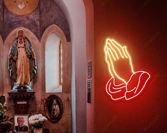 Praying Hand Neon Sign, Hand of God Neon Sign, Jesus Sign Neon Wall Decor, Fathers day gift, Religious gift, Pray Hand neon sign