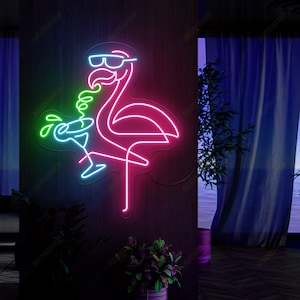 Flamingo Cocktail Bar Beleuchtet LED Neon Schild Homebar Bar