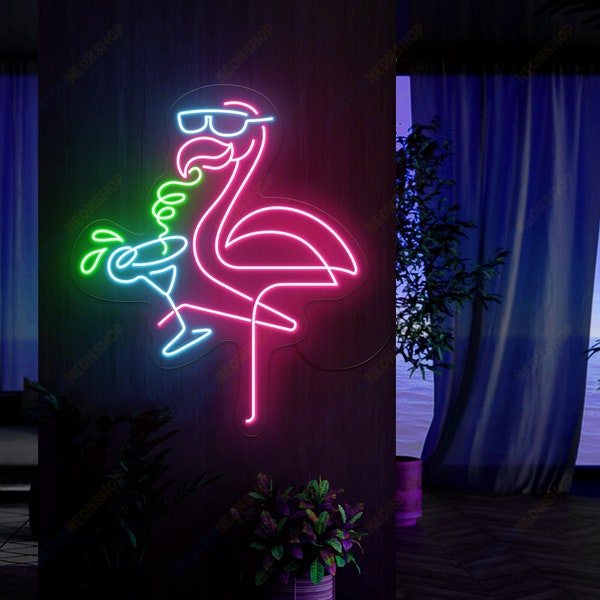 Flamingo Neon Schild, Flamingo Neon Licht, Flamingo LED Licht Dekorationen, Led Zeichen für Schlafzimmer, Flamingo Cocktail Zeichen Personalisiertes Geschenk