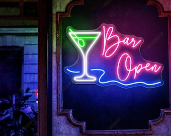 Bar Open Neon Sign, Open Sign For Bar, Cocktail Bar Sign Open Signs For Bar, Neon Bar Signs, Bar Store Logo Sign, Business Neon Sign