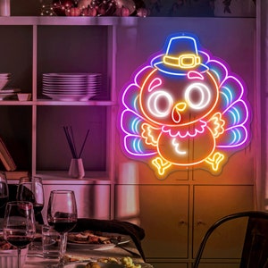 Turkey neon sign Thanksgiving day neon light turkey bird led light Give Thanks Thanksgiving Party Decor Housewarming Gift Thanksgiving Decor