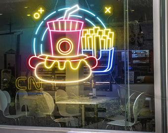 Fast Food Neon Sign Hot Dog Fries Drink Neon Light Food Truck Led Neon Food Light Sign Street Food LED Sign Fast Food Wall Art Kitchen Decor
