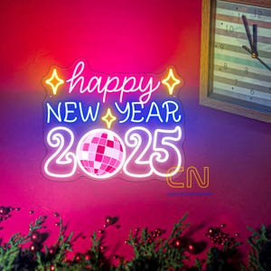 Happy New Year 2025 Neon Sign, New Year Decor, Disco Party Sign, Happy New Year Neon Sign, Disco ball Neon Sign New Year Party New Year Gift