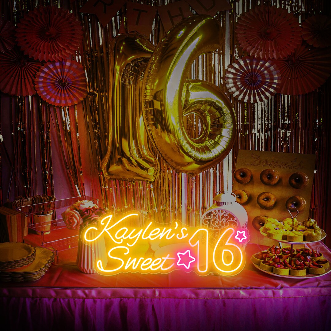 Personalized Sweet 16 Neon Sign, Custom Name Sweet 16 Party Decor